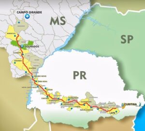 Ferroeste: de Campo Grande, passando por Maracaju e Dourados (MS), até o Porto de Paranaguá no Paraná. Créditos: Ferroeste e Rozembergue Marques.